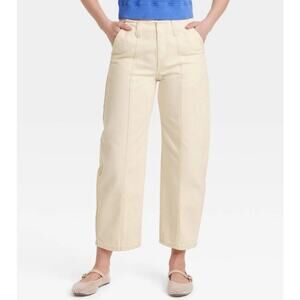Universal Thread Barrel Leg Ankle Jeans WMNS 12 Cream Denim High Rise Minimalist